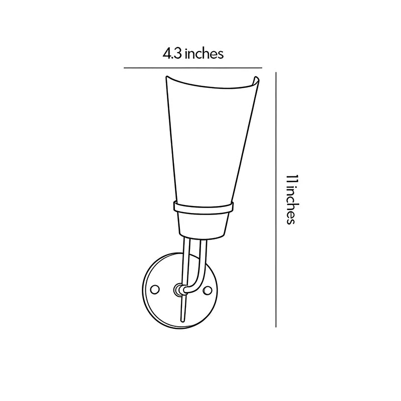 Vintage French wall lights dimension drawing showing fixture height, width, and mounting proportions.