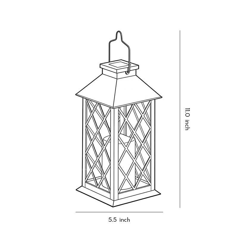 Line drawing of vintage garden lanterns dimensions, providing detailed specifications.