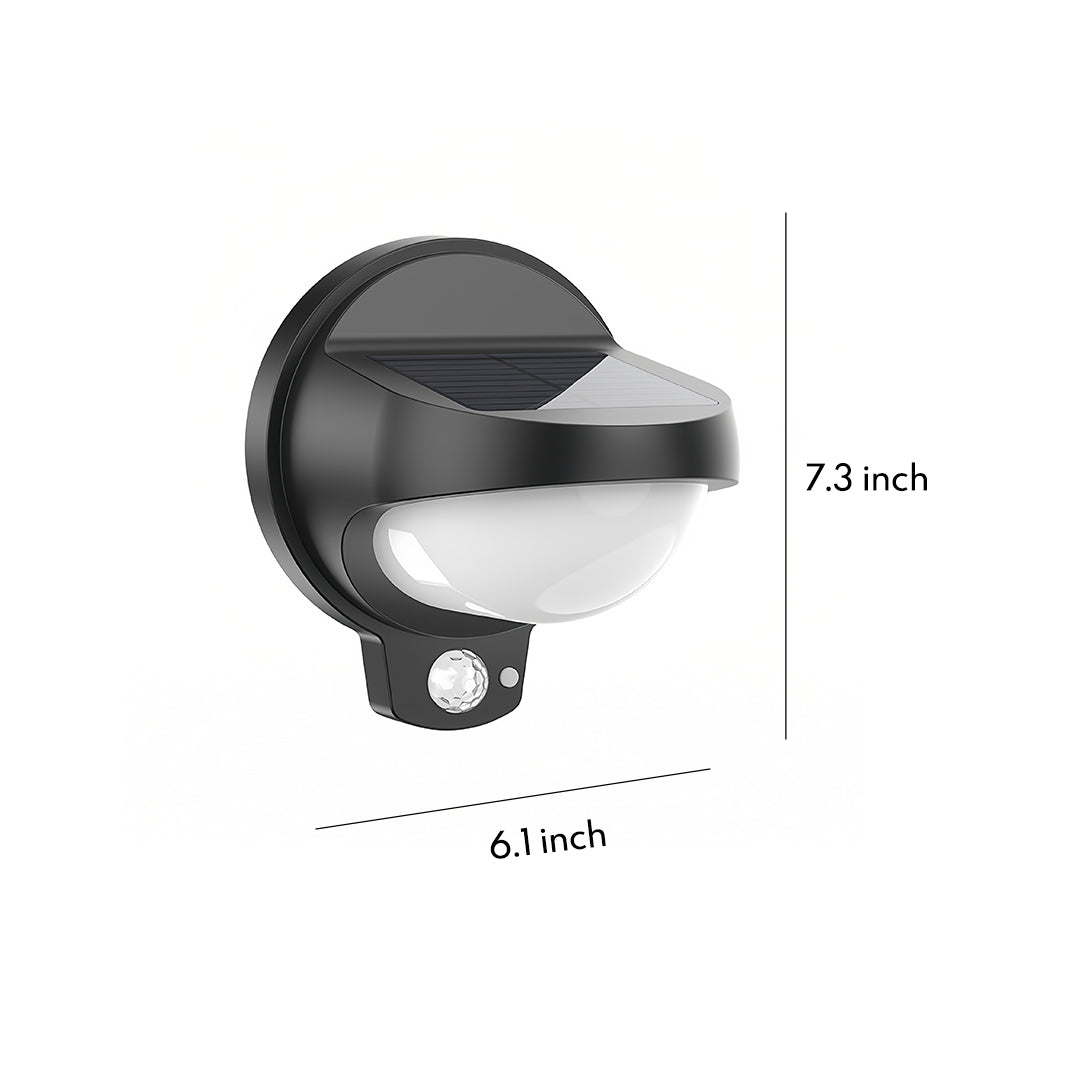 Vintage outdoor wall lights with measurement guide and classic curved shade design.