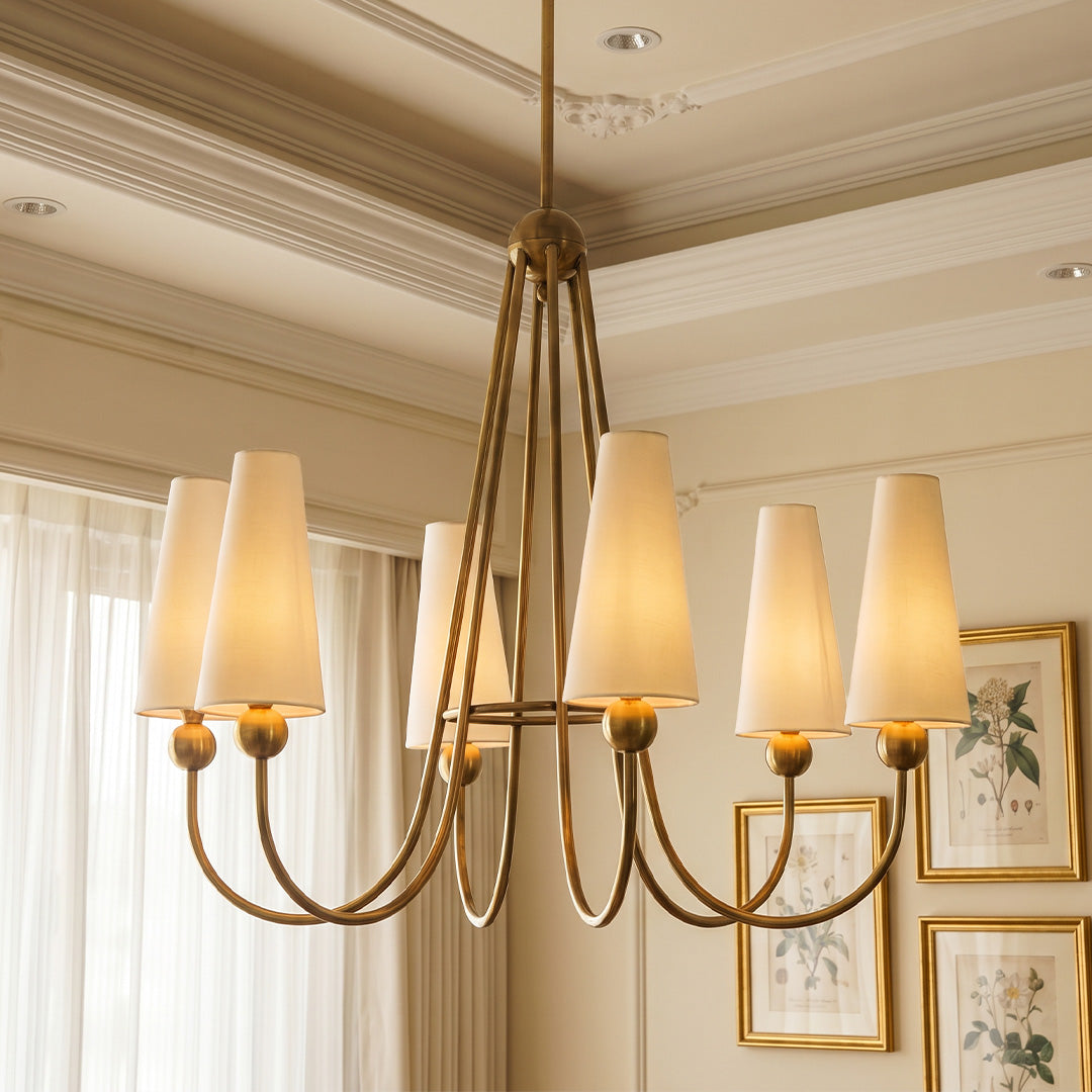 Vintage solid brass chandelier featuring timeless craftsmanship and elegant ambient illumination