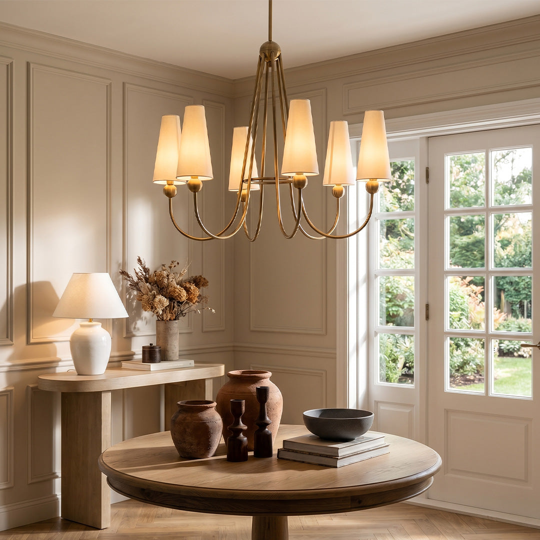 Vintage solid brass chandelier featuring timeless craftsmanship and elegant ambient illumination