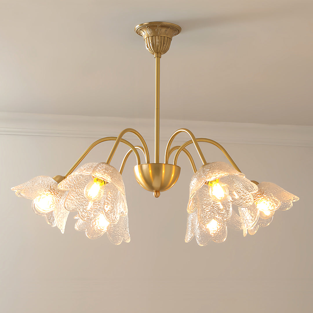 Vintage-style glass shades chandelier illuminating elegant room with neutral color palette