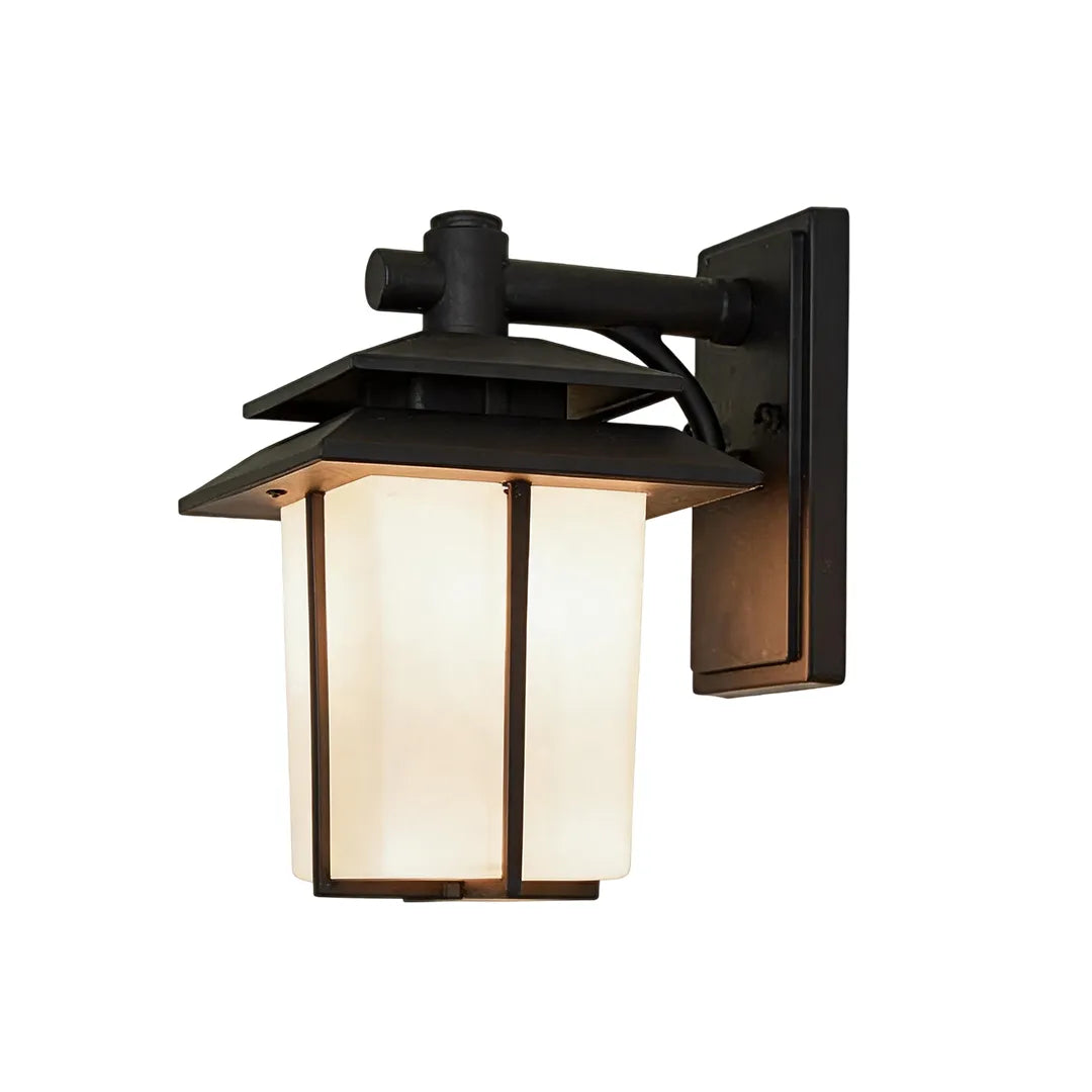 Vintage wall sconce light fixtures featuring a black metal frame and classic rectangular lantern shade.
