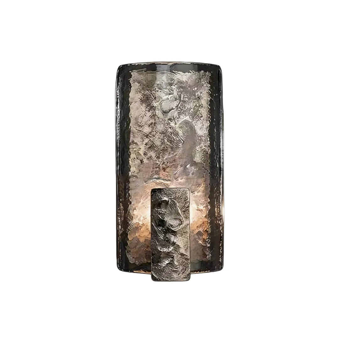Vintage wall sconce light product image with clear textured glass and a dark metal base.