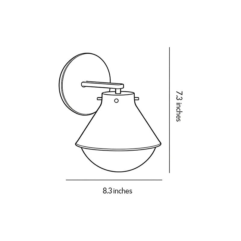Dimensioner av vintage vägglampa som visar armaturens höjd och bredd.