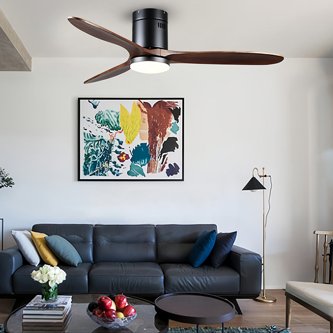 Vintage-inspired wooden ceiling fan with light featuring warm wood tones and classic design