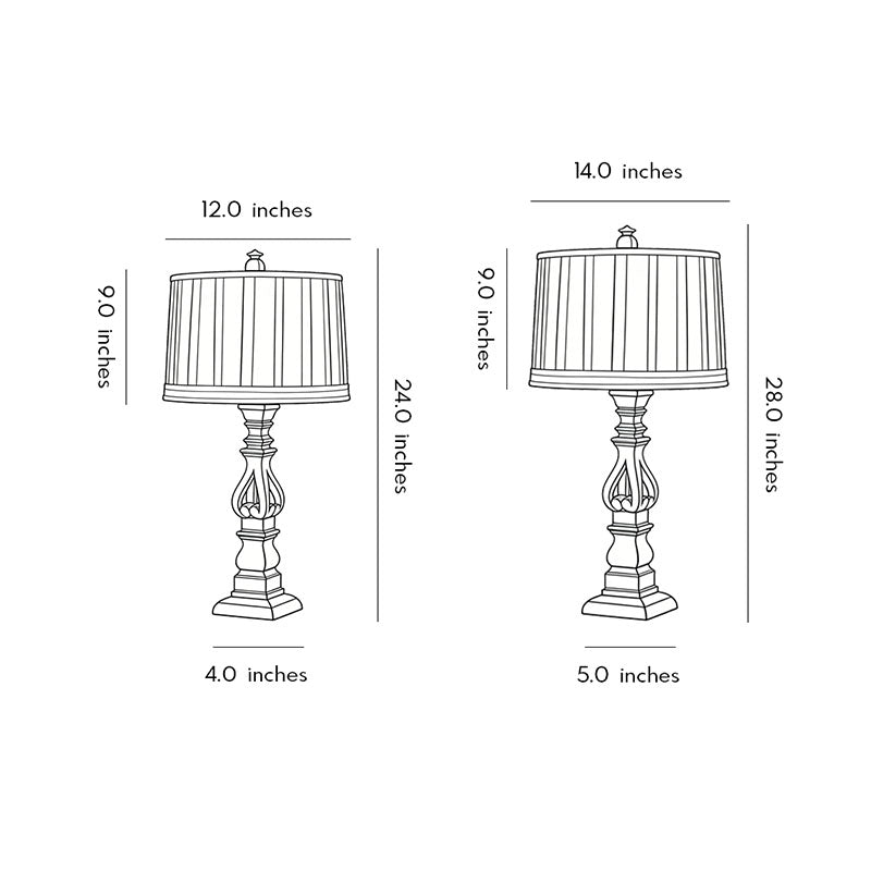 Technical diagram of vintage wood table lamp showing dimensions and assembly details.