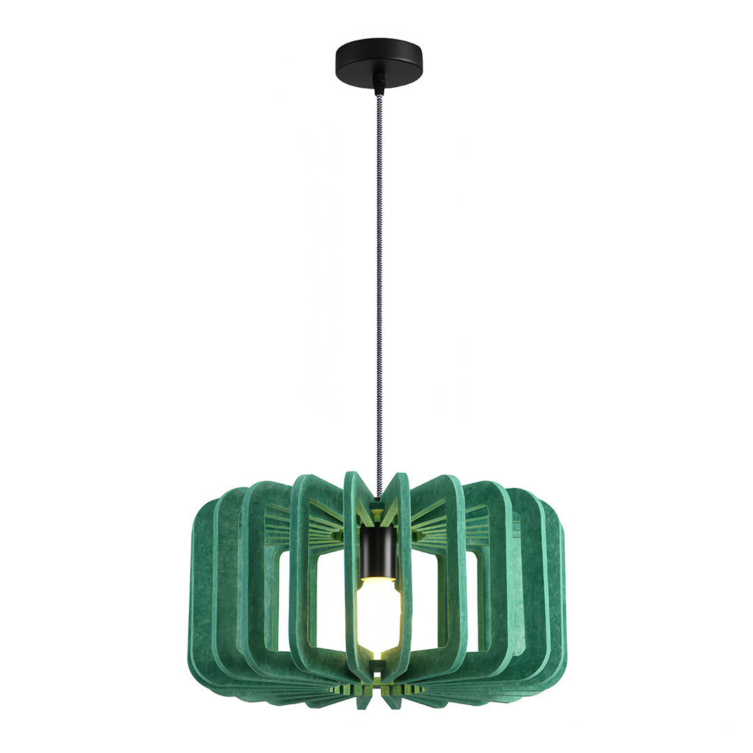 Vivid green felt material Nordic pendant lights with ribbed shade design.