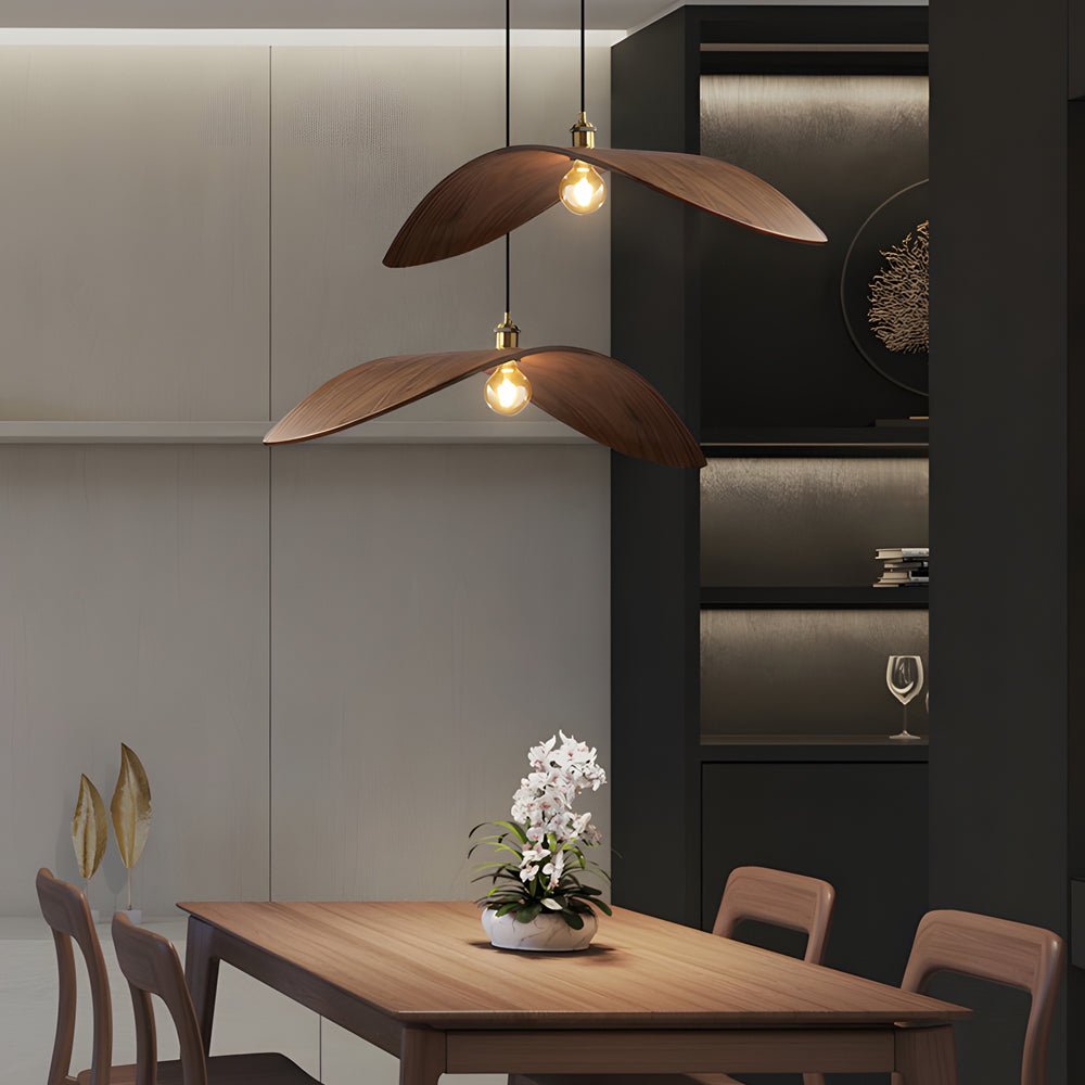 Wabi - sabi Walnut Bar Chandelier Leaf Curve Wooden Pendant Light