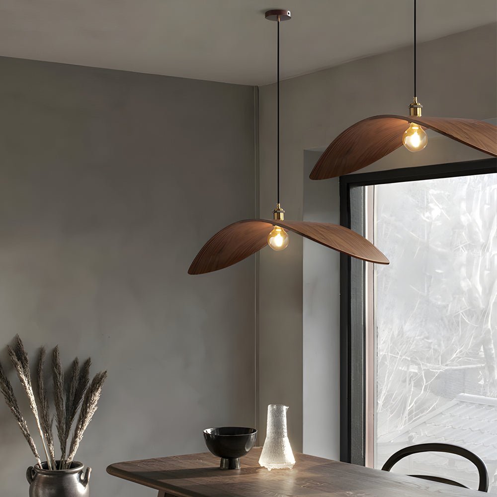 Wabi - sabi Walnut Bar Chandelier Leaf Curve Wooden Pendant Light