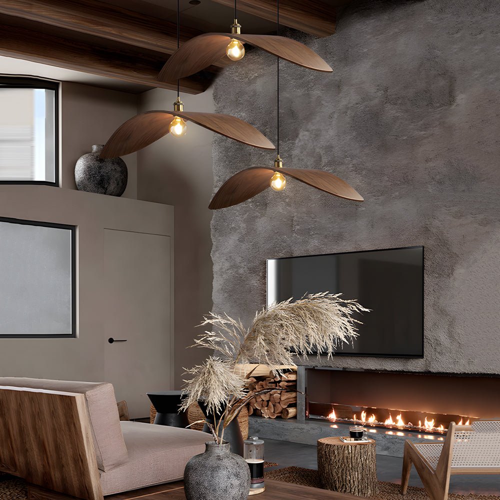 Wabi - sabi Walnut Bar Chandelier Leaf Curve Wooden Pendant Light