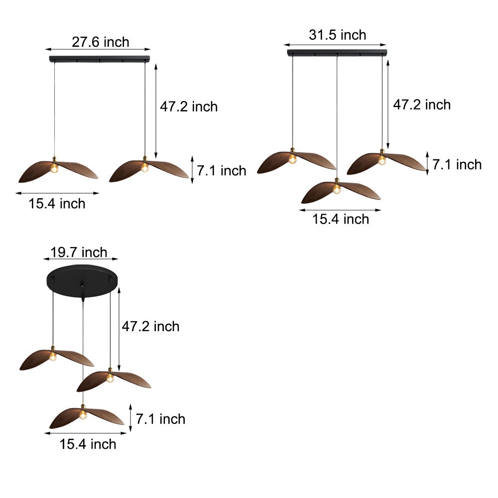 Wabi - sabi Walnut Bar Chandelier Leaf Curve Wooden Pendant Light