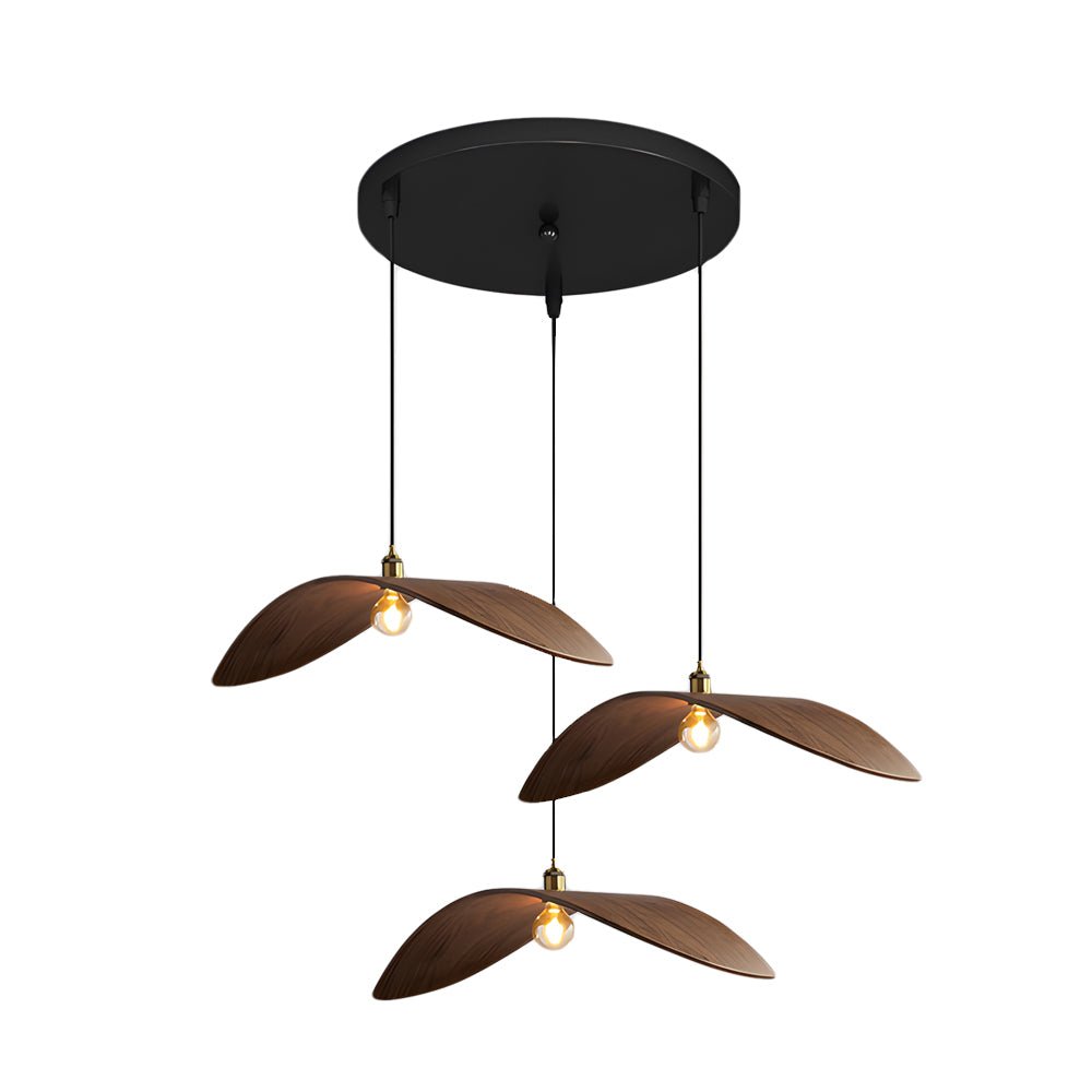 Wabi - sabi Walnut Bar Chandelier Leaf Curve Wooden Pendant Light