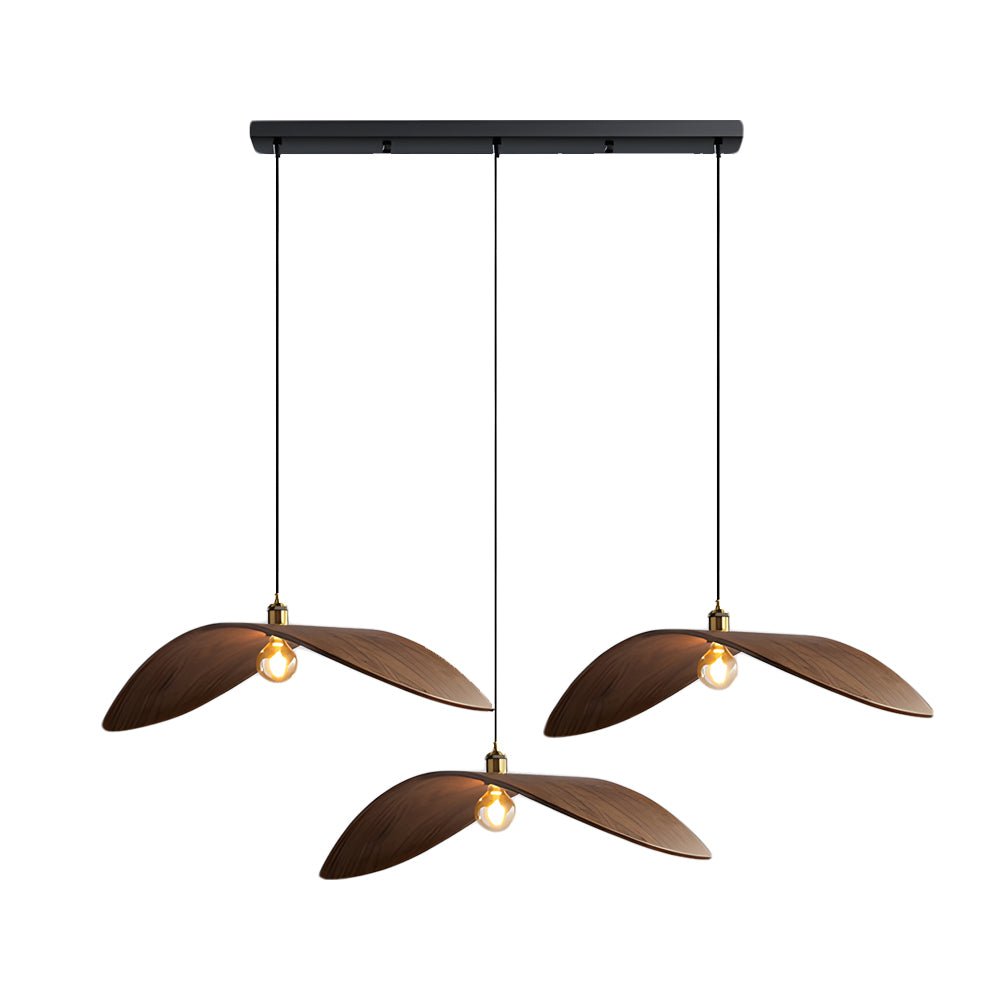 Wabi - sabi Walnut Bar Chandelier Leaf Curve Wooden Pendant Light