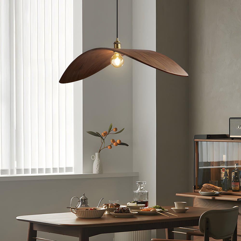 Wabi - sabi Walnut Bar Chandelier Leaf Curve Wooden Pendant Light