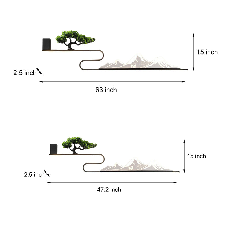 Technical diagram of wall art with light showing size and placement specifications.