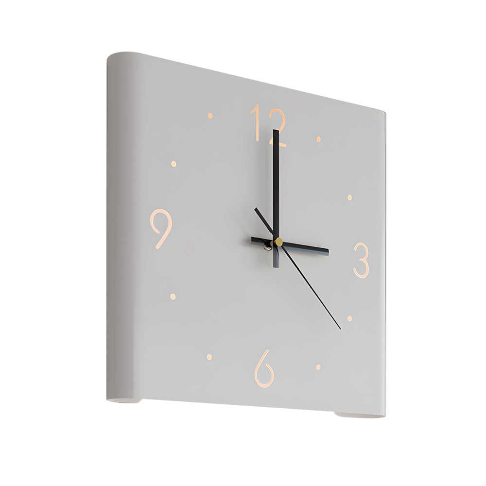 Single-face wall clock lamp in white finish on plain wall