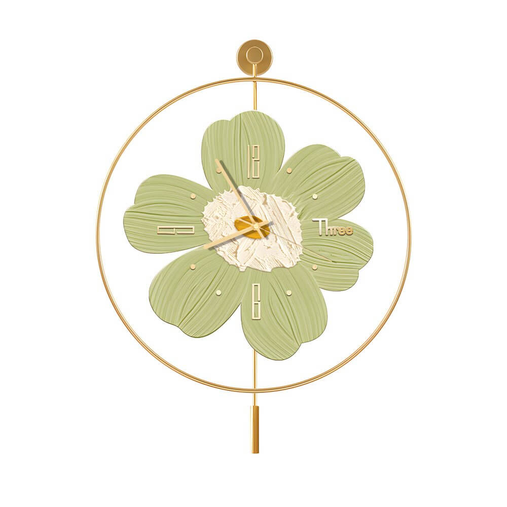 Wall clock with light, side view highlighting its gold mount and floral design.