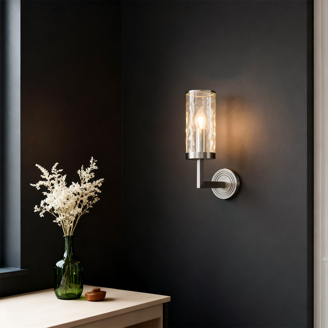 Modern luxury chandeliers style wall glass light creating moody ambiance against dark wall
