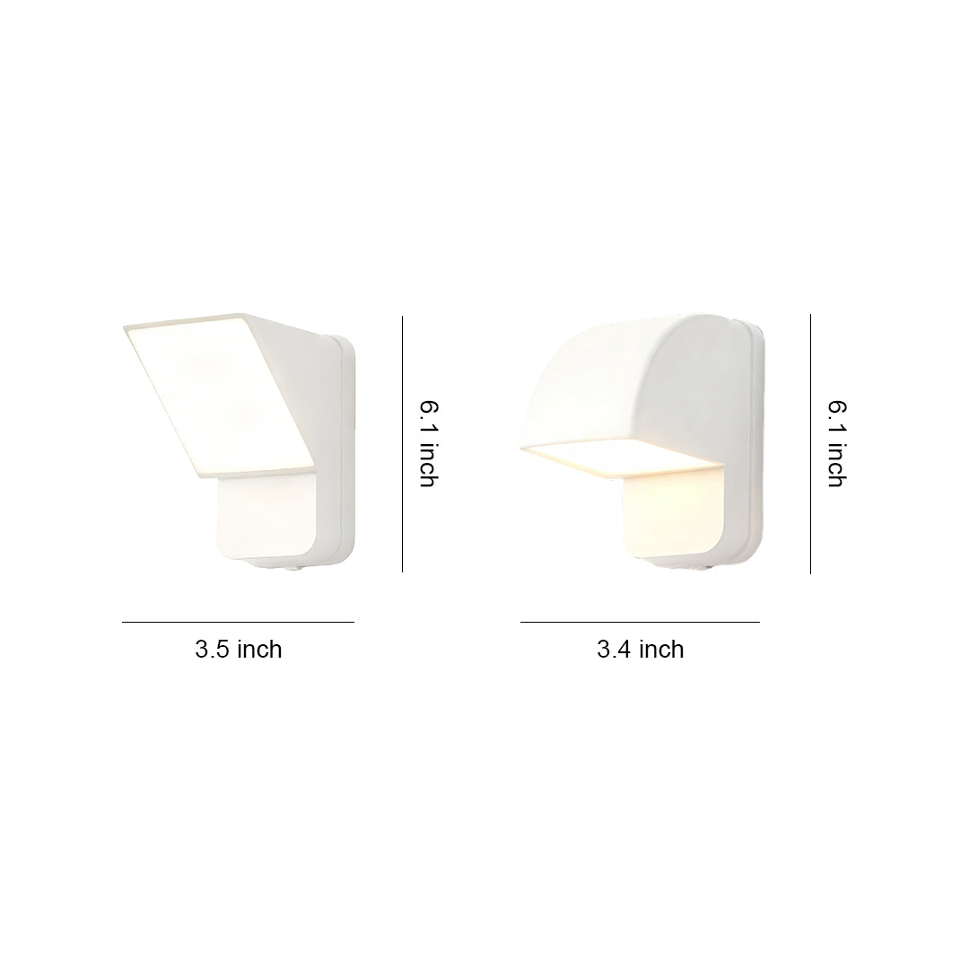 Size comparison chart displaying two wall industrial lights in white finish with compact designs