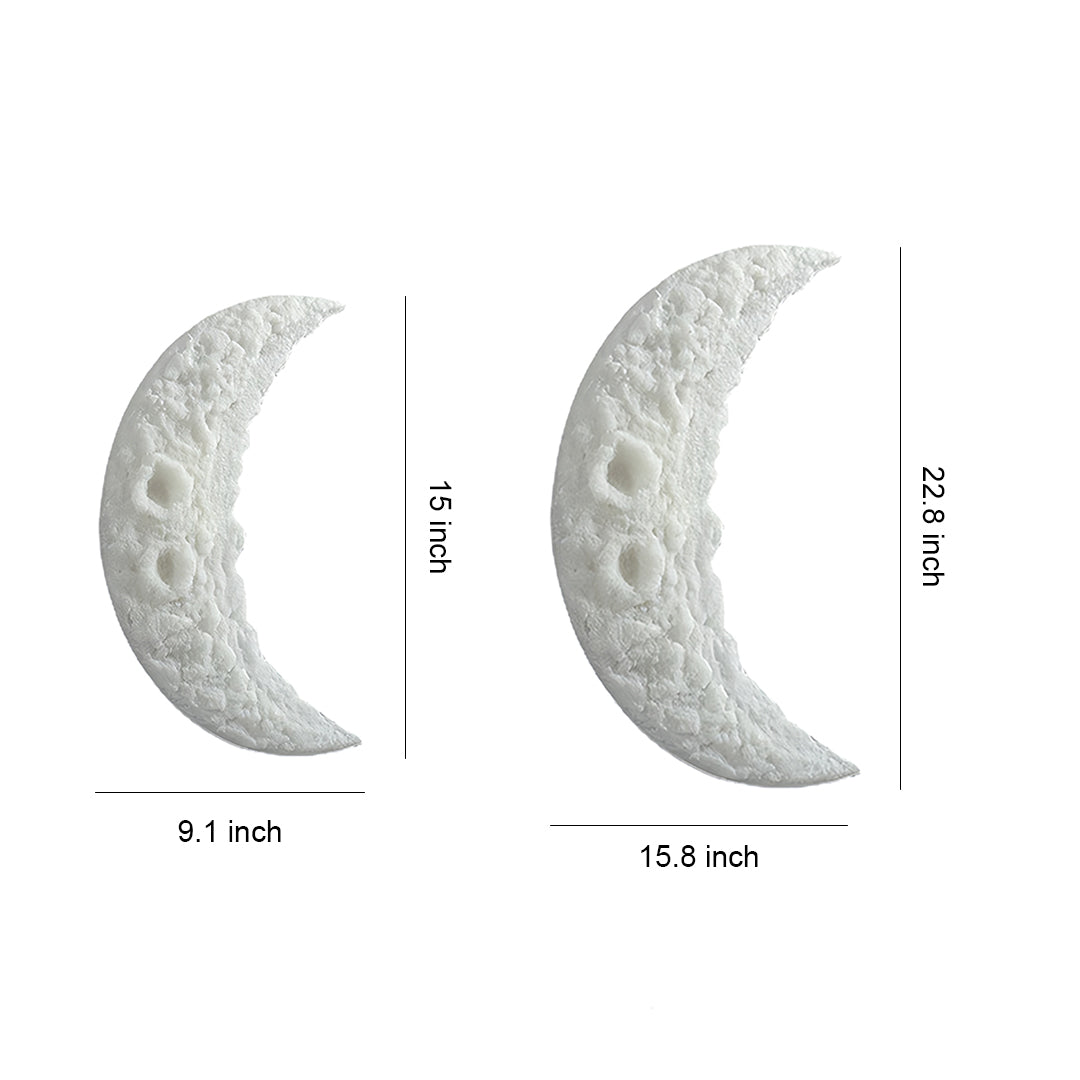 Technical specification drawing of decorative wall light moon fixture with textured crater surface design
