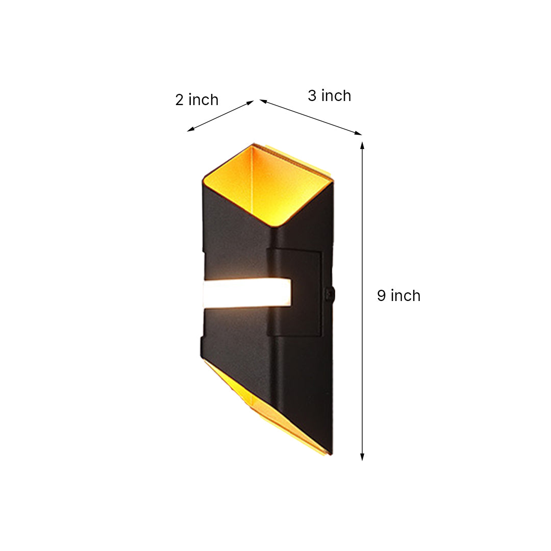 Technical dimension diagram showing measurements and specifications for geometric wall light