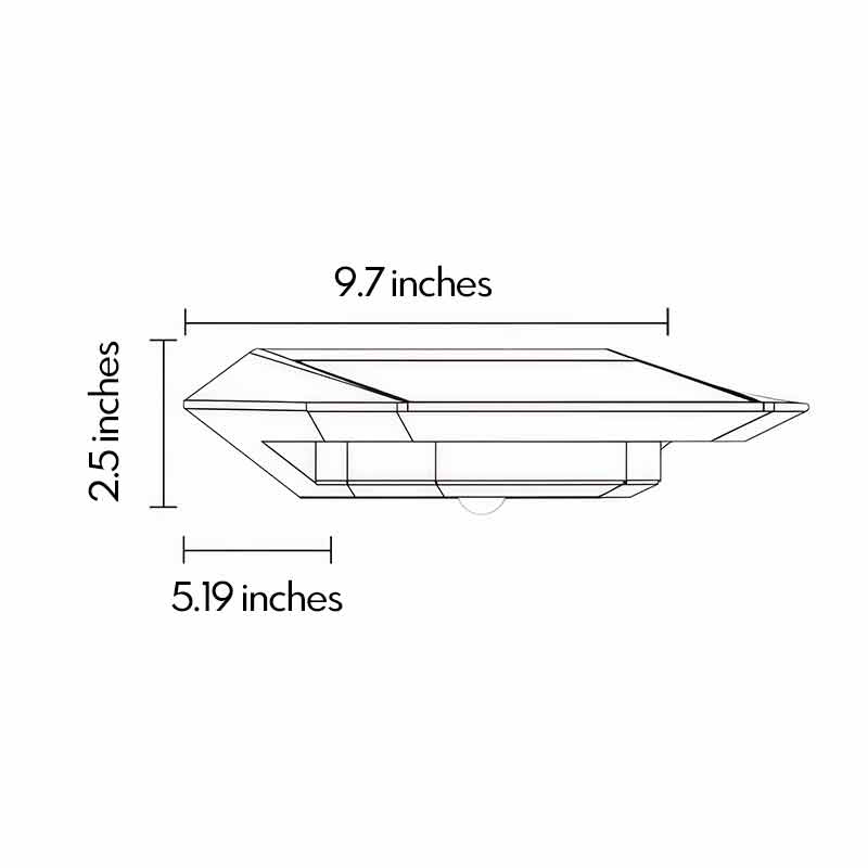 Technical diagram of wall mount solar lights outdoor showing dimensions and installation details.