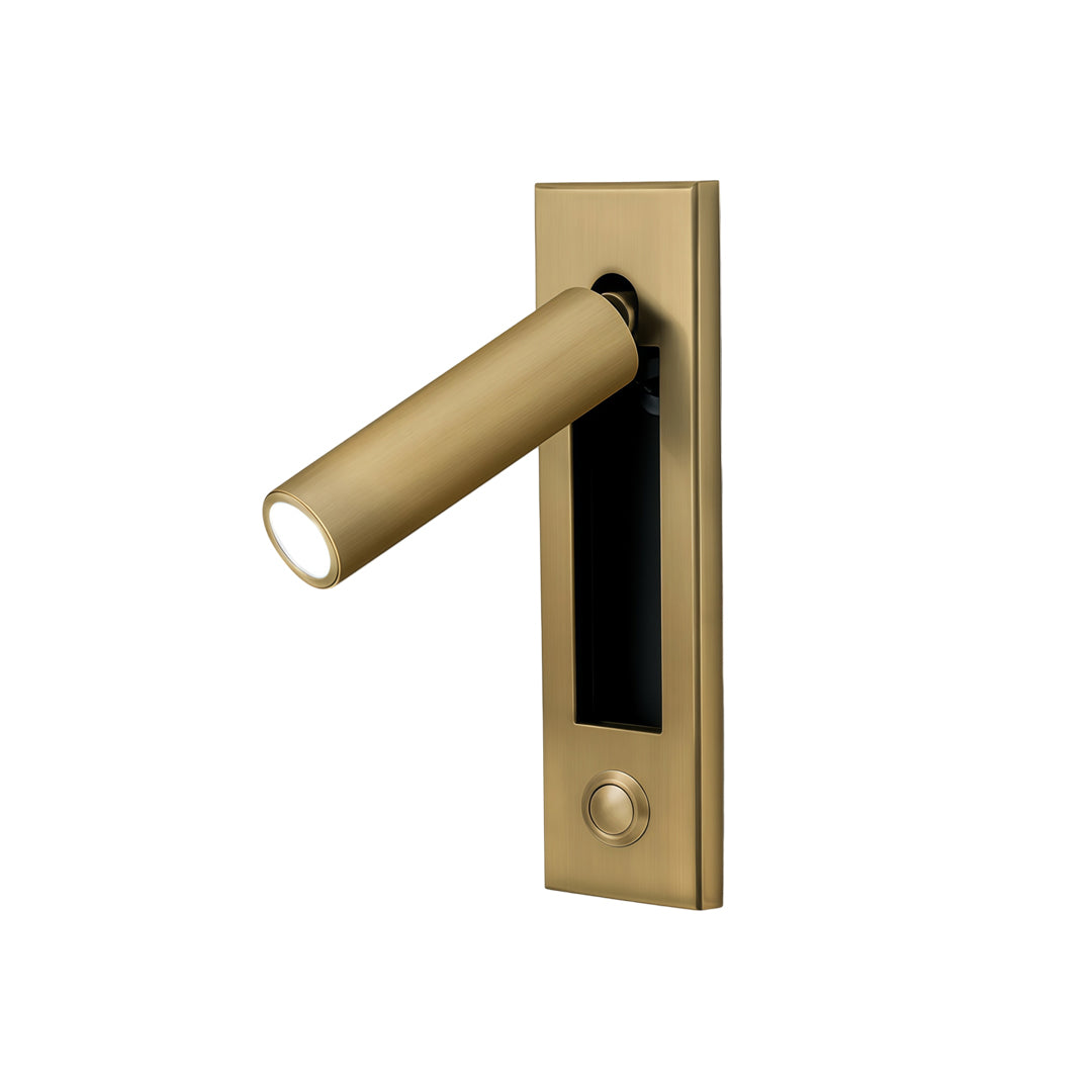 Elegant brass wall mounted LED lights with warm metallic finish and modern spotlight design.