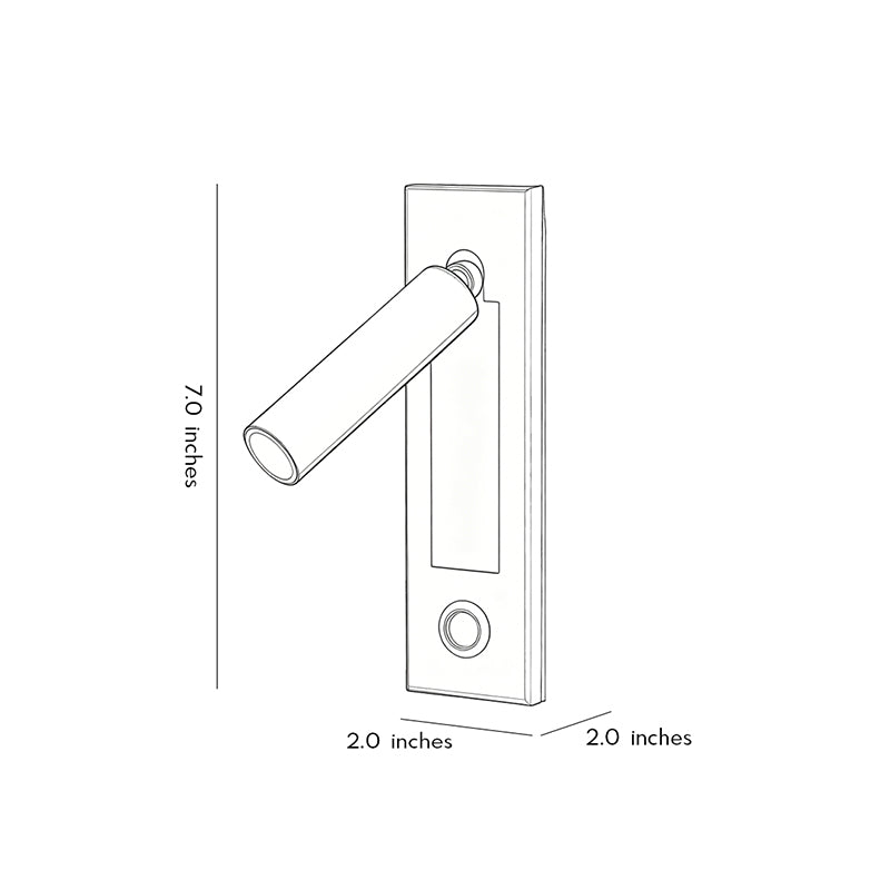 Dimension drawing of wall mounted LED lights showing measurements for adjustable reading light installation.