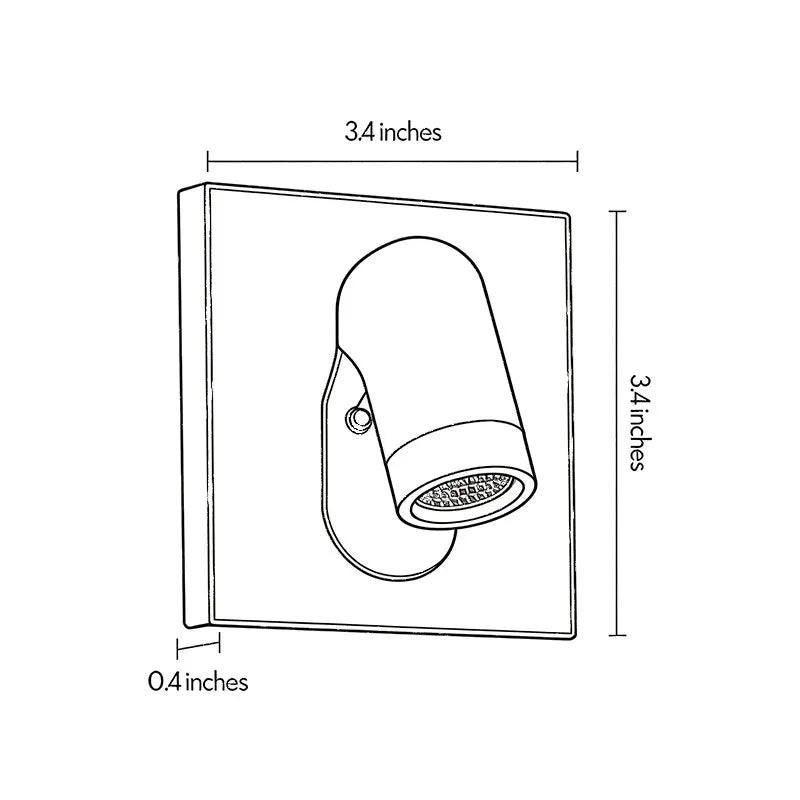 Wall mounted LED reading light dimensions drawing showing fixture height, width, and adjustable lamp head.