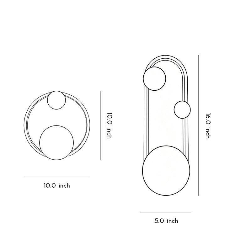 Wall mounted nightstand lights technical dimension drawing illustrating size and mounting proportions for bedroom installation.