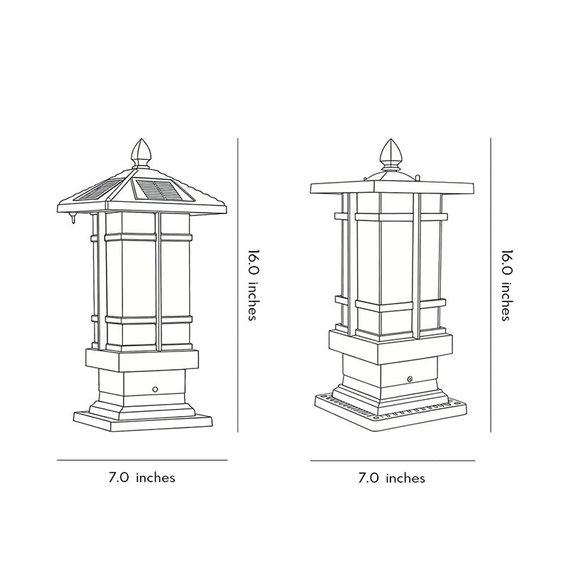 Line drawing of wall pillar lights outdoor dimensions, providing installation specifications.