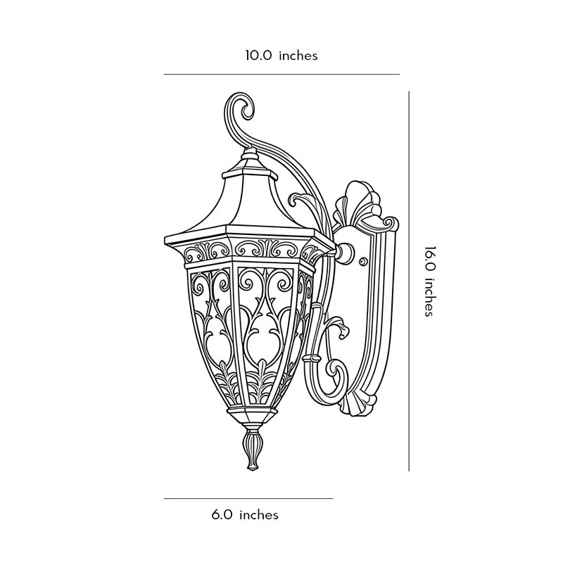 Wall sconce lantern with a vintage bronze finish, installed on a wall near a garden.
