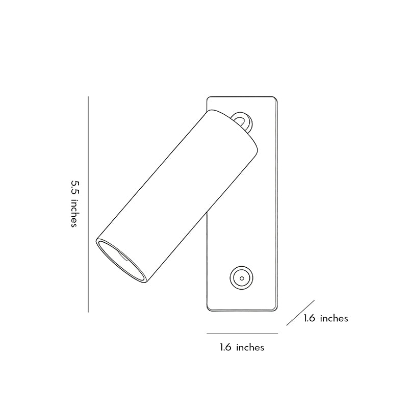 Dimension drawing of wall sconce reading light showing measurements for modern wall lamp installation.