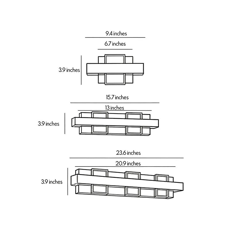 Wall sconce up and down light dimension diagram showing multiple horizontal and vertical size options.