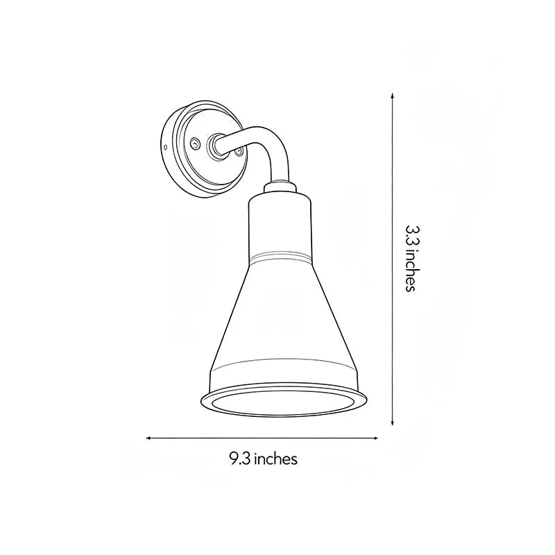 Wall sconces outdoor lighting dimension drawing with product size for exterior wall installation.