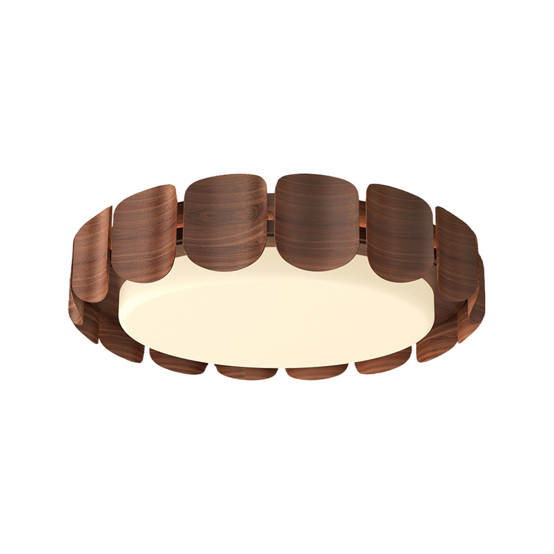 Rich walnut glass shade chandelier with round white LED ceiling light and elegant frame