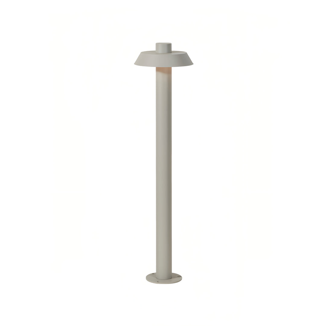 Warm beige aluminum path lights with slim bodies and rounded top design for residential pathways.