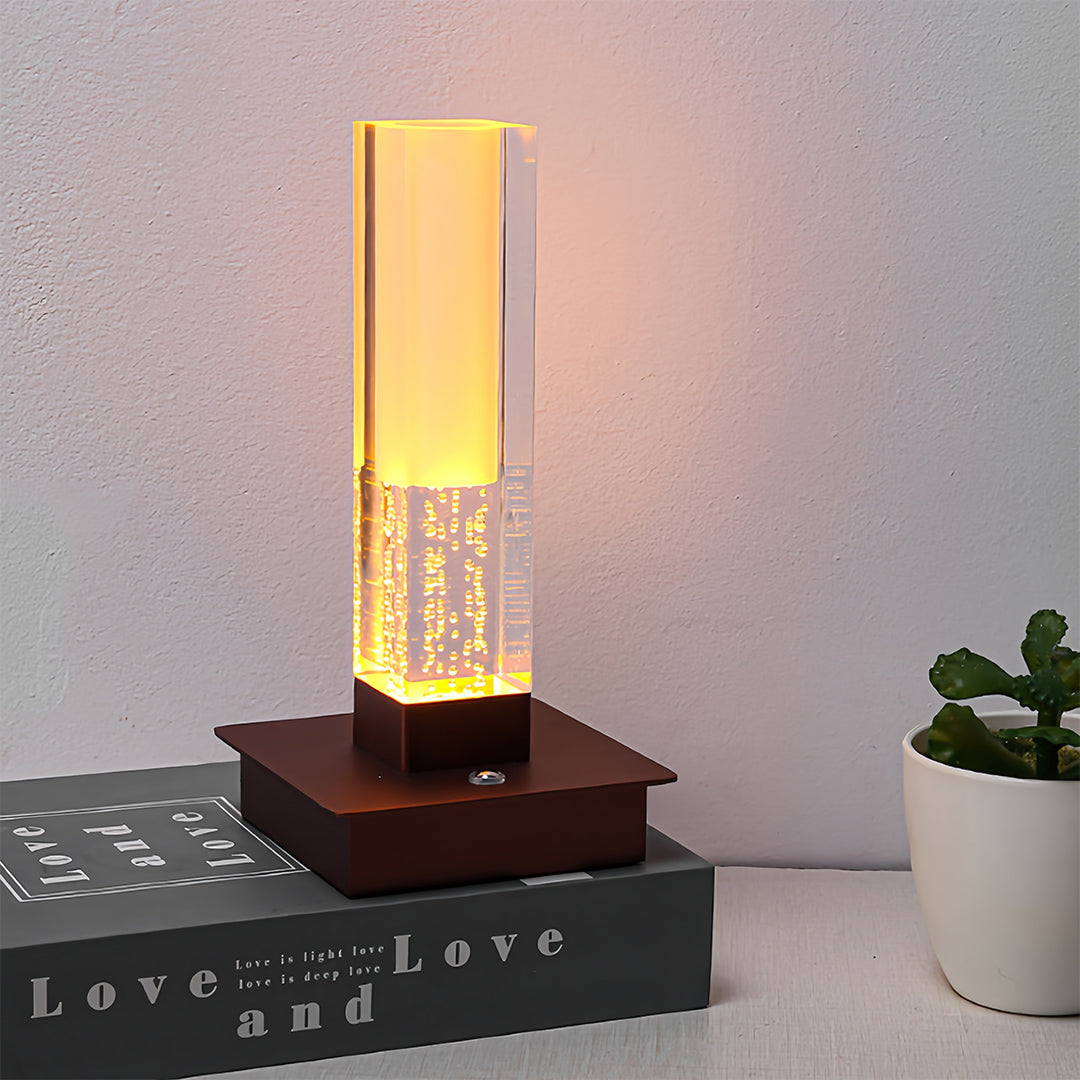 Designer small black pendant light with warm wood finish and decorative crystal illumination elements