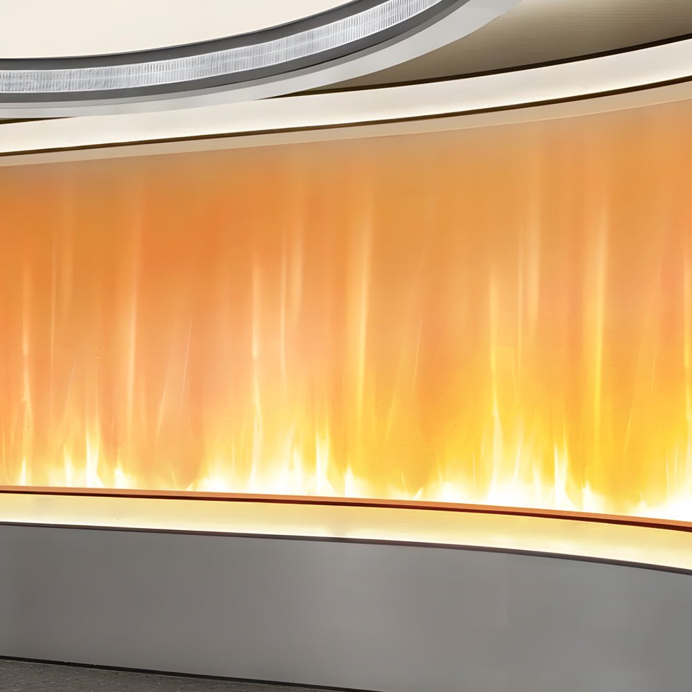 Water pattern lamp with a close-up of its illuminated wave pattern and modern frame.