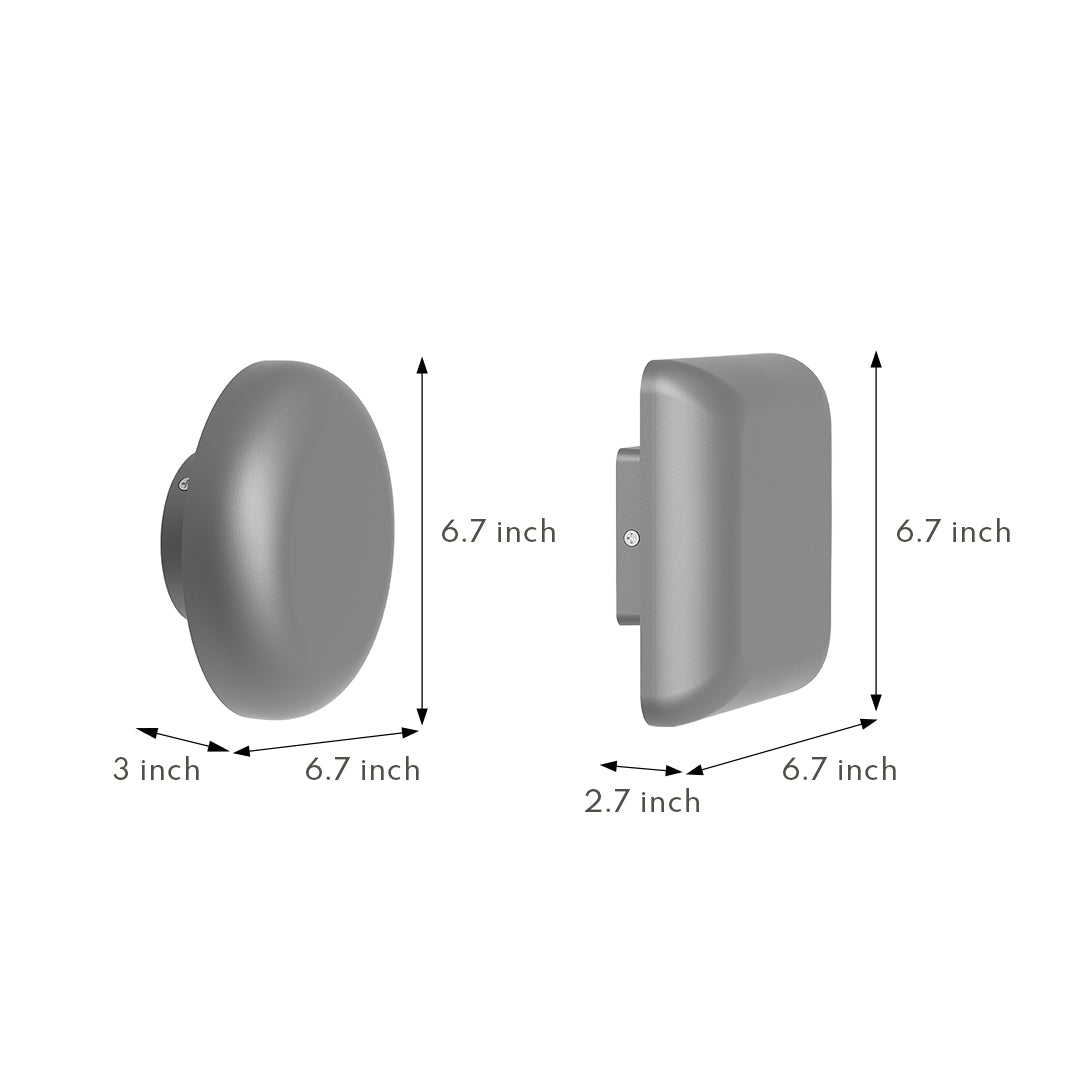 Waterproof outdoor wall light with round design casting warm halo glow on modern home exterior at dusk