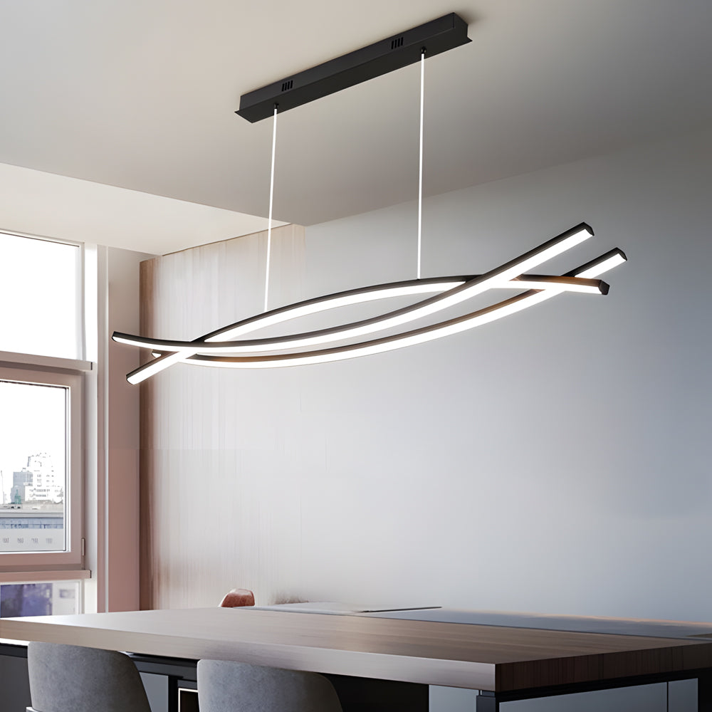 Wave hanging light installed in a modern apartment dining area