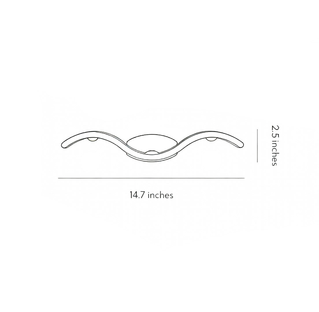 Wave wall sconce dimension diagram showing size measurements and curved profile for installation reference.