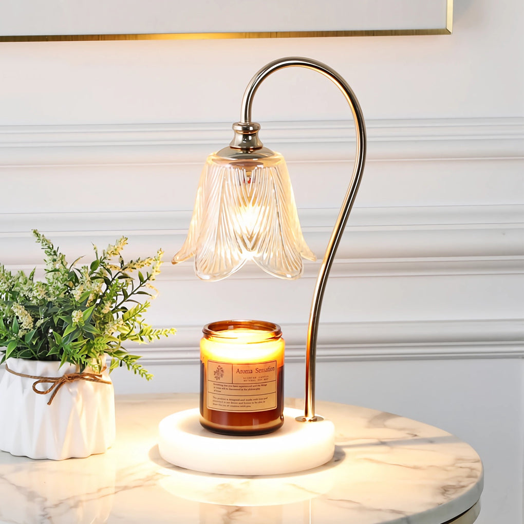 Wax melt light enhancing a contemporary reading nook with elegant light.