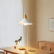 White 1 - Light Nordic Metal Cone Pendant Light with Wood Top