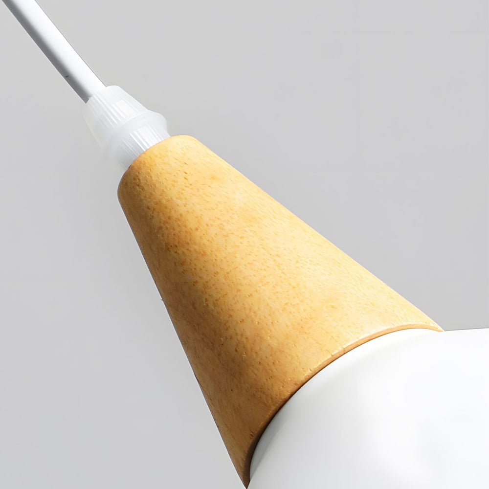 White 1 - Light Nordic Metal Cone Pendant Light with Wood Top