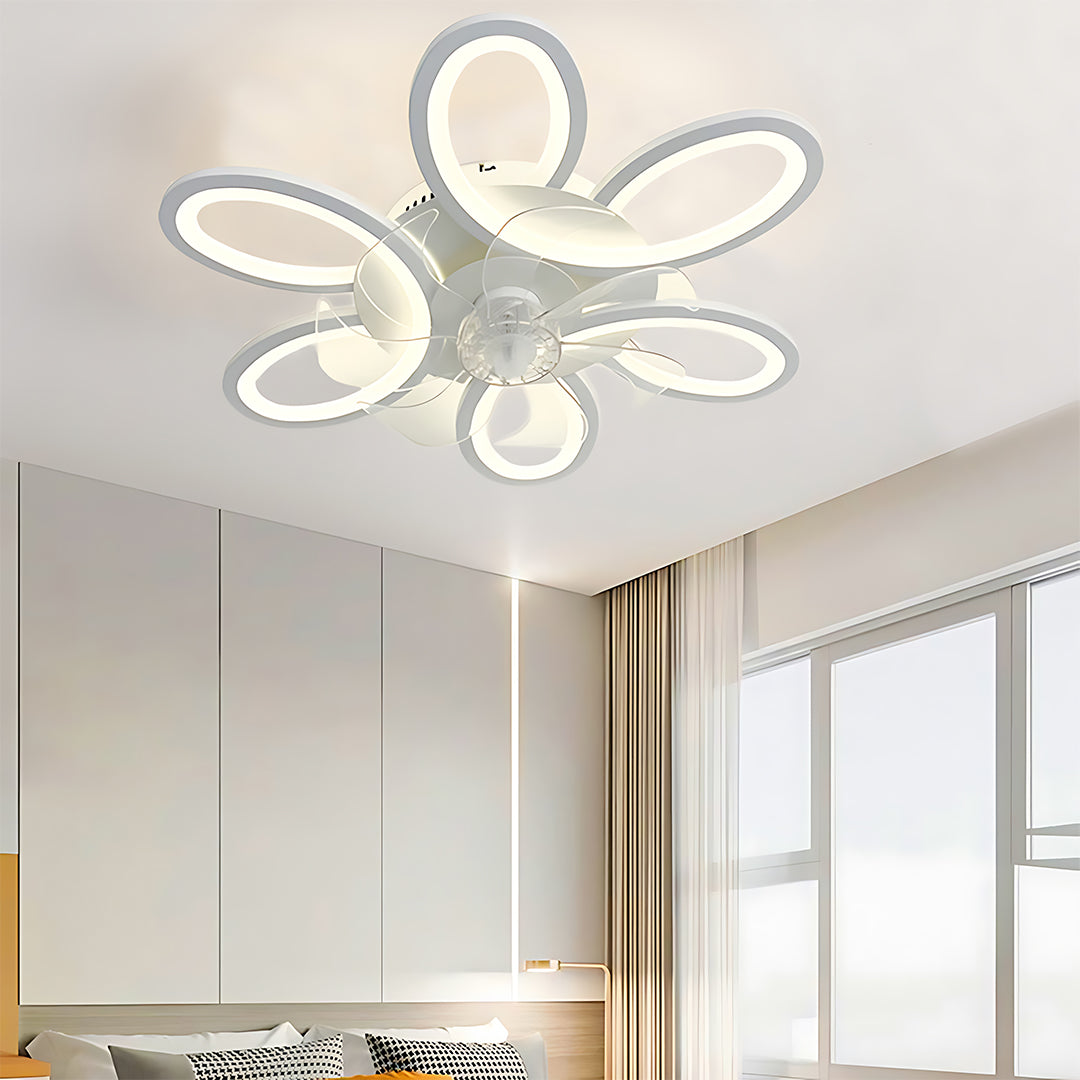 Contemporary flower ceiling light illuminating bright modern living space