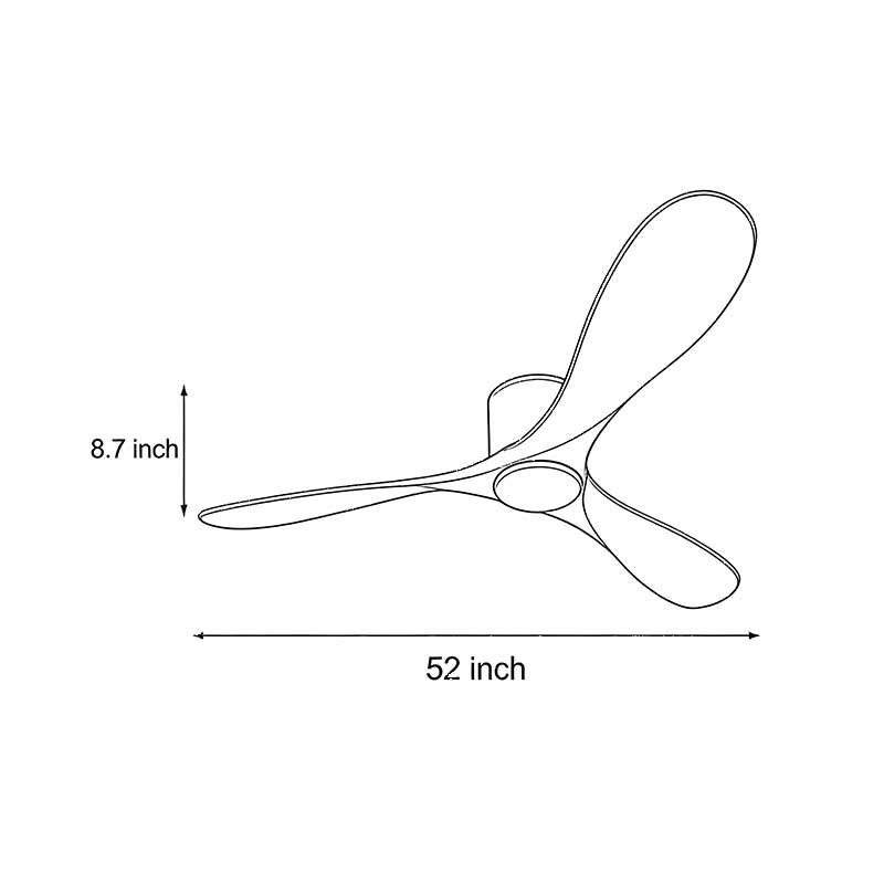 Line drawing of white ceiling fan dimensions, providing installation specifications.