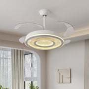 White ceiling fans with light providing elegant lighting solution in modern bedroom interior