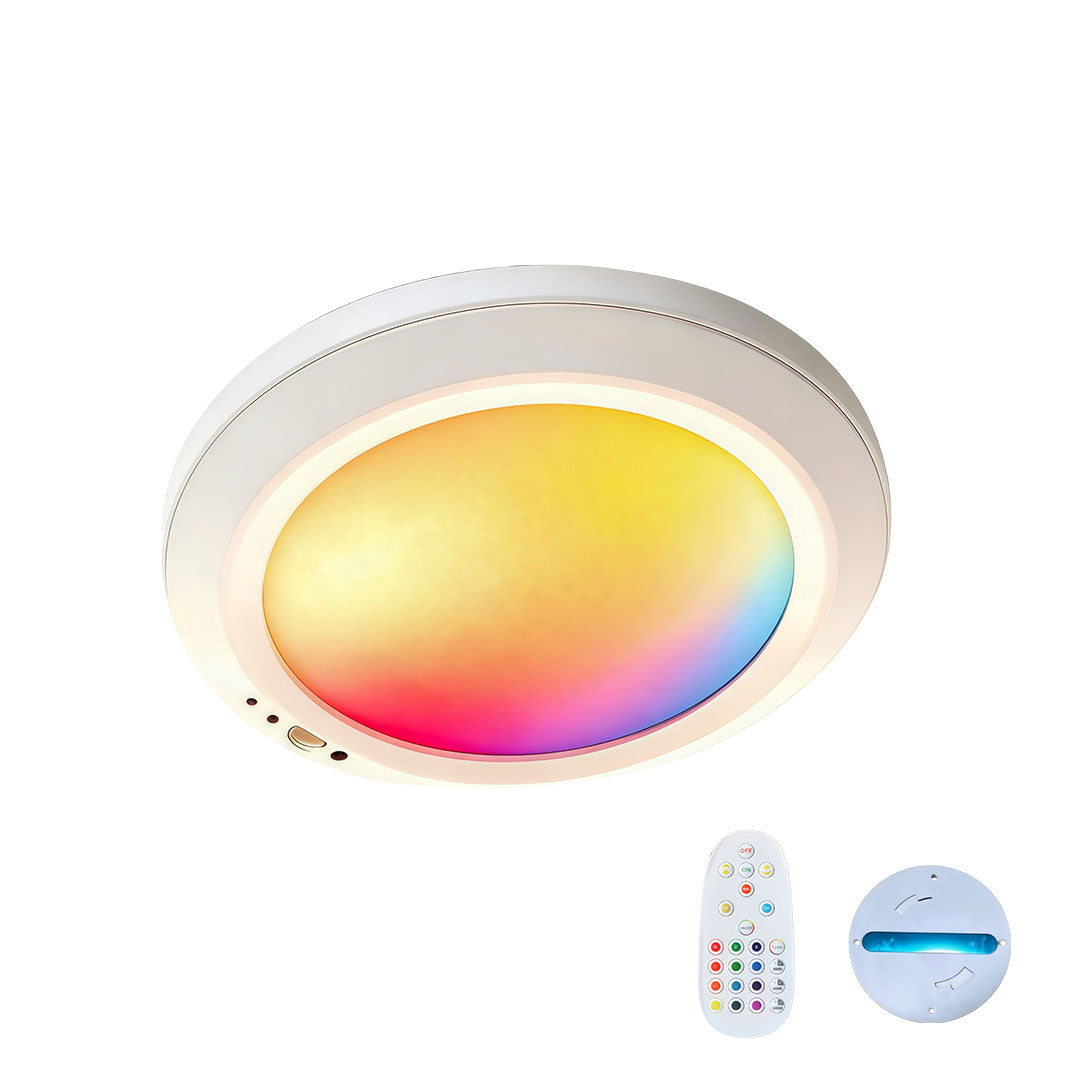 White color changing flush mount ceiling light with warm white and RGB lighting modes